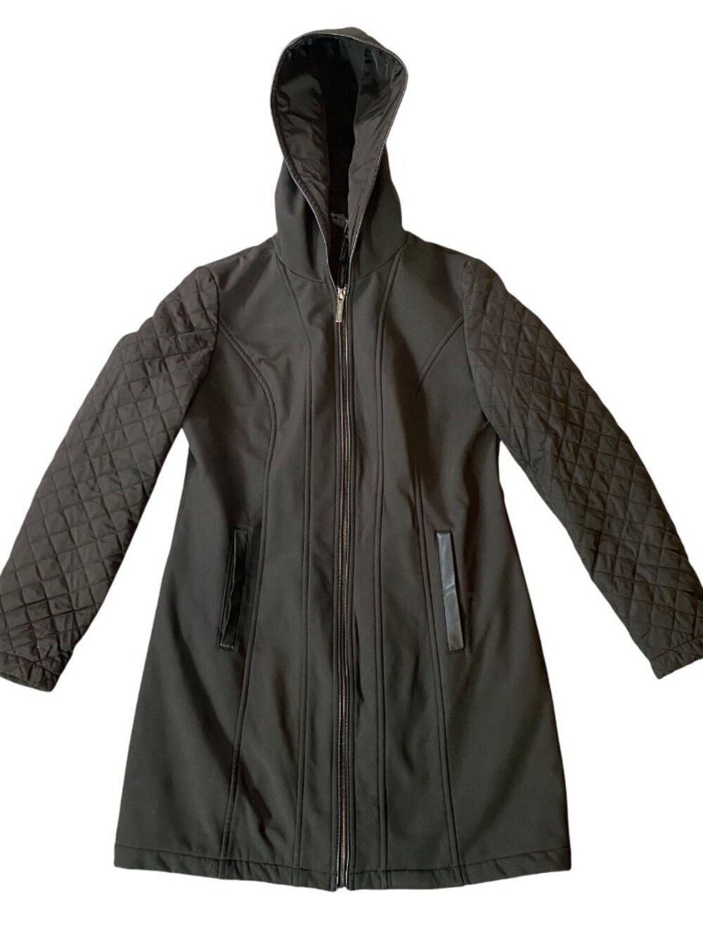 Michael Michael Kors Womens Black Hooded Quilted Sleeve Coat Small